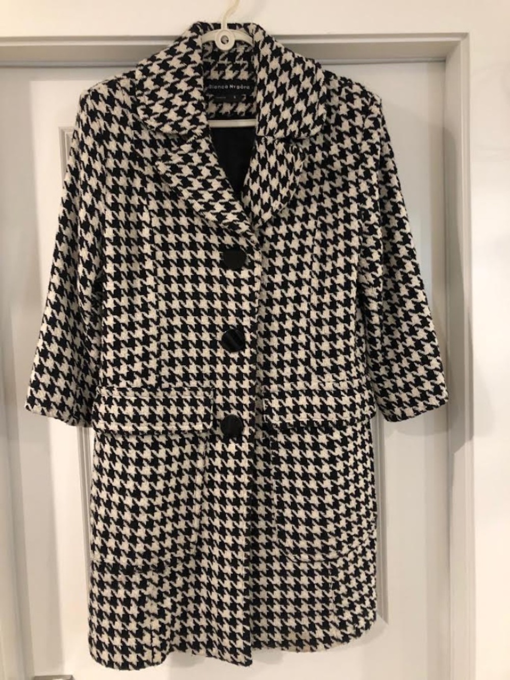 Women's Dogtooth Check Coat, Wool, 3 Button 2 Pocket w Flap